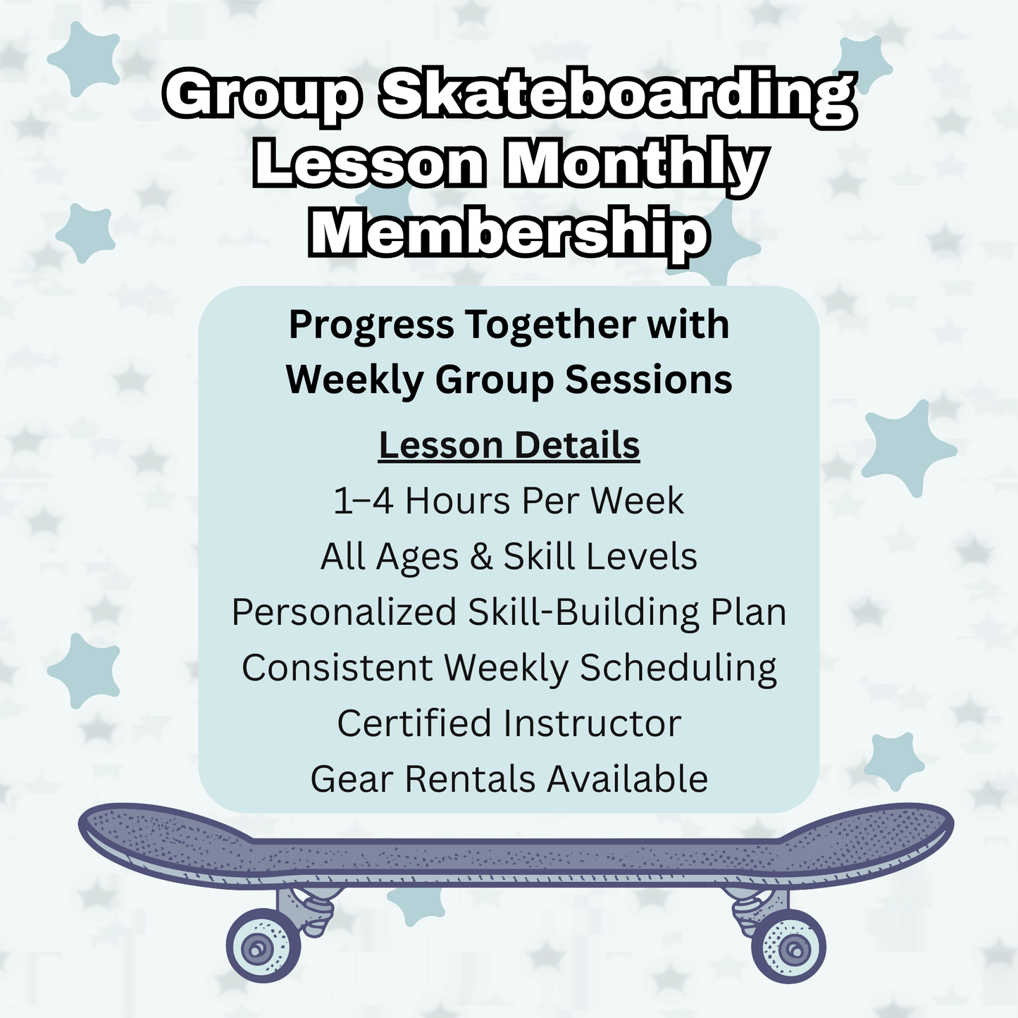 Small Group Skateboarding Lesson Monthly Membership